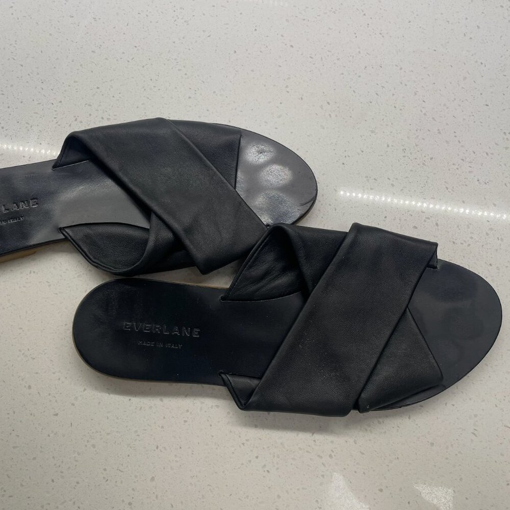 Everlane Black Leather Crisscross Slide Sandals - Size 8.5